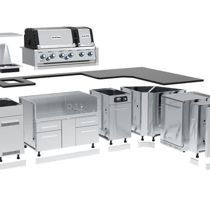 Broil King 118 x 70-Inch Outdoor Kitchen Island with Imperial QS 690i 6-Burner Gas Grill, Rotisserie, Side Burner, Refrigerator & iQue™ Technology Control