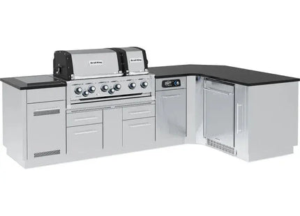 Broil King 118 x 70-Inch Outdoor Kitchen Island with Imperial QS 690i 6-Burner Gas Grill, Rotisserie, Side Burner, Refrigerator & iQue™ Technology Control - Phoenix Fire Art Store
