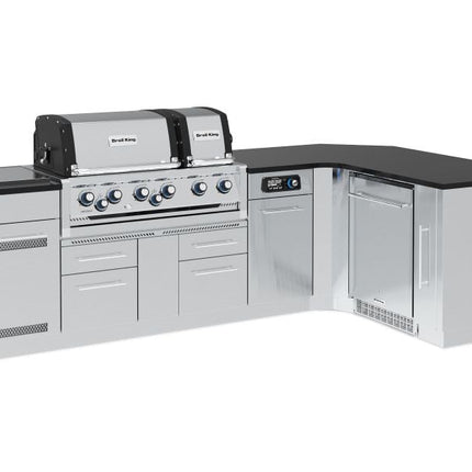 Broil King 118 x 70-Inch Outdoor Kitchen Island with Imperial QS 690i 6-Burner Gas Grill, Rotisserie, Side Burner, Refrigerator & iQue™ Technology Control