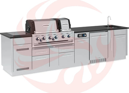 Broil King 11-Foot Outdoor Kitchen Island with Imperial QS 690i 6-Burner Gas Grill, Rotisserie, Side Burner, Sink, Refrigerator & iQue™ Technology Control - Phoenix Fire Art Store