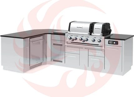 Broil King 70 x 118-Inch Outdoor Kitchen Island with Imperial QS 690i 6-Burner Gas Grill, Rotisserie, Side Burner, Refrigerator & iQue™ Technology Control - Phoenix Fire Art Store