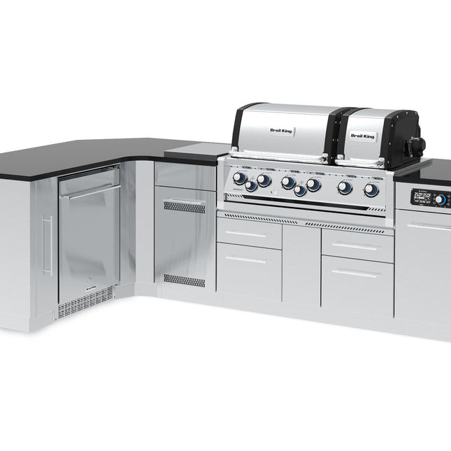 Broil King 70 x 118-Inch Outdoor Kitchen Island with Imperial QS 690i 6-Burner Gas Grill, Rotisserie, Side Burner, Refrigerator & iQue™ Technology Control