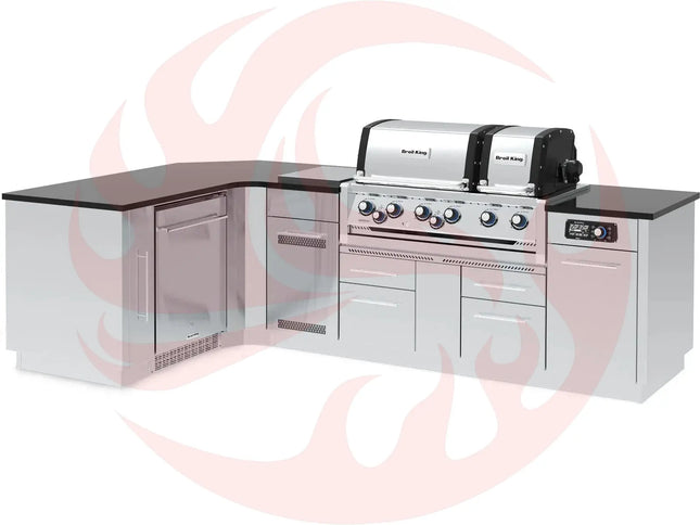 Broil King 70 x 118-Inch Outdoor Kitchen Island with Imperial QS 690i 6-Burner Gas Grill, Rotisserie, Side Burner, Refrigerator & iQue™ Technology Control - Phoenix Fire Art Store