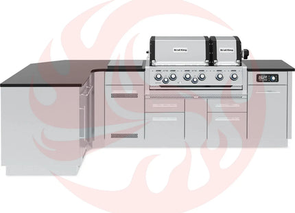 Broil King 70 x 118-Inch Outdoor Kitchen Island with Imperial QS 690i 6-Burner Gas Grill, Rotisserie, Side Burner, Refrigerator & iQue™ Technology Control - Phoenix Fire Art Store