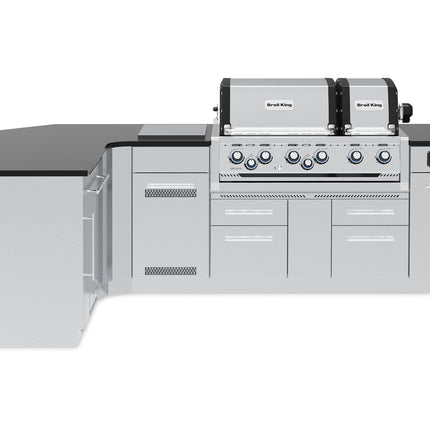 Broil King 70 x 118-Inch Outdoor Kitchen Island with Imperial QS 690i 6-Burner Gas Grill, Rotisserie, Side Burner, Refrigerator & iQue™ Technology Control