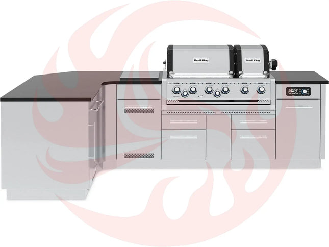 Broil King 70 x 118-Inch Outdoor Kitchen Island with Imperial QS 690i 6-Burner Gas Grill, Rotisserie, Side Burner, Refrigerator & iQue™ Technology Control - Phoenix Fire Art Store