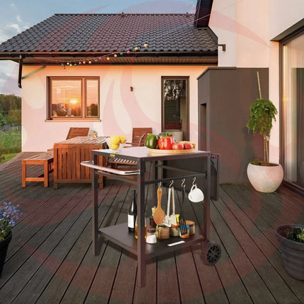 Outdoor Multifunctional Foldable, Portable, Modular Iron Table Top BBQ Grill Dining Cart With Double-Shelf - Phoenix Fire Art Store