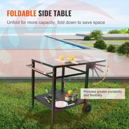 Outdoor Multifunctional Foldable, Portable, Modular Iron Table Top BBQ Grill Dining Cart With Double-Shelf - Phoenix Fire Art Store