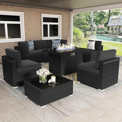 8 Pieces Patio Furniture Set with 44" Propane Gas Fire Pit Table - Phoenix Fire Art Store
