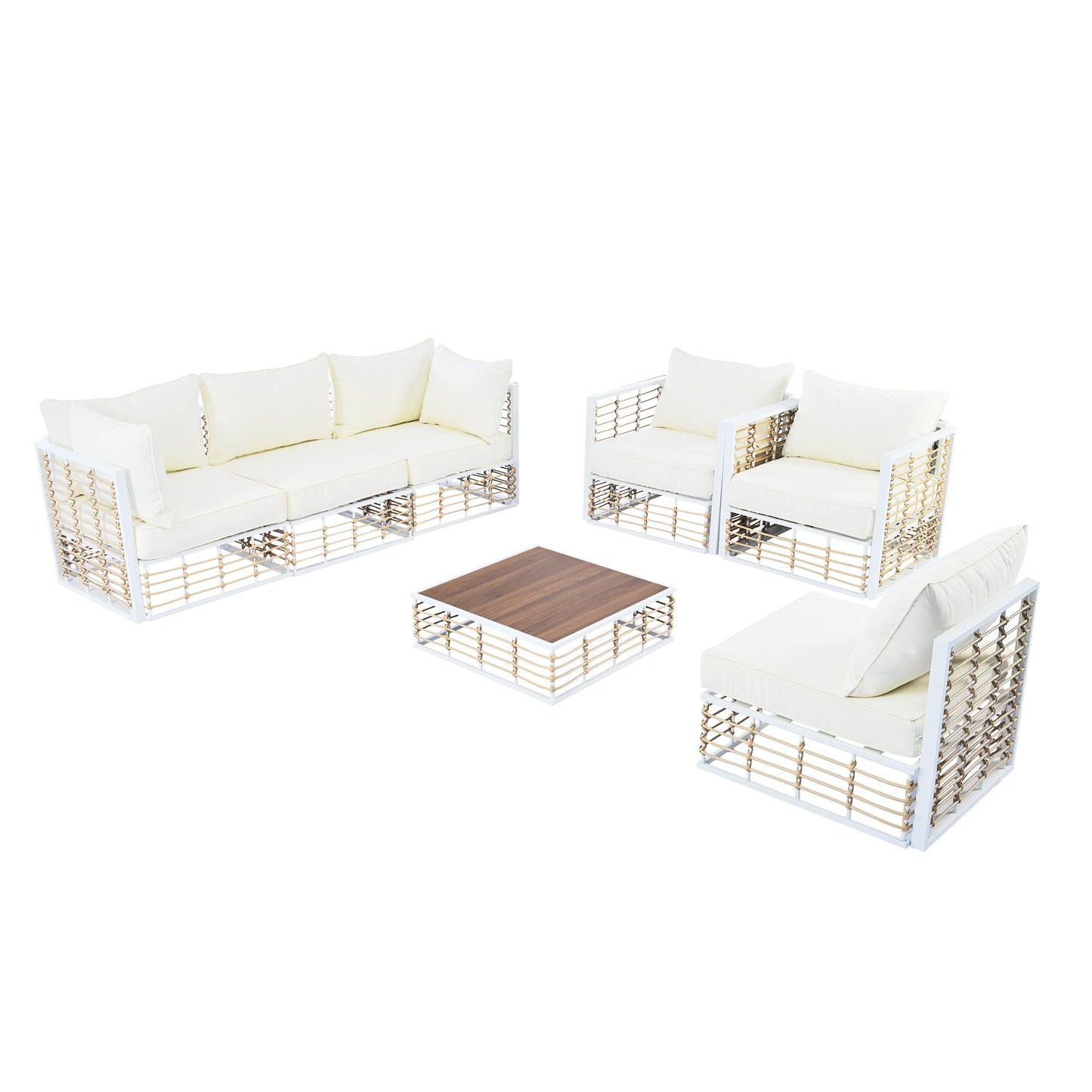 Modern Minimalist 7-Piece Metal Patio All-Weather Sectional Sofa Set - Phoenix Fire Art Store