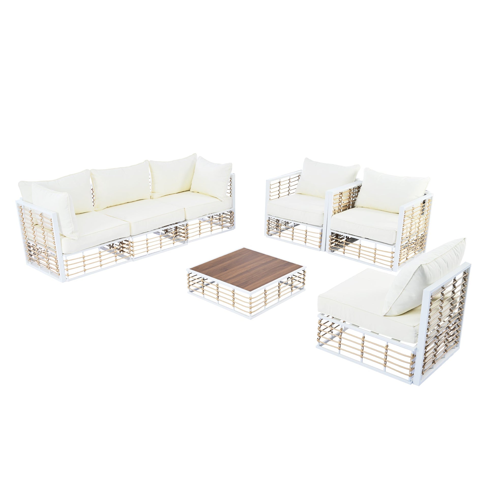 Modern Minimalist 7-Piece Metal Patio All-Weather Sectional Sofa Set - Phoenix Fire Art Store