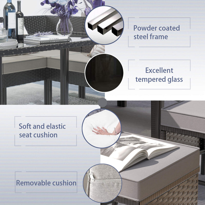 Alora 7-Piece Modern Outdoor Patio Furniture Set With Waterproof Cushions & Glass Table (SAK55673)