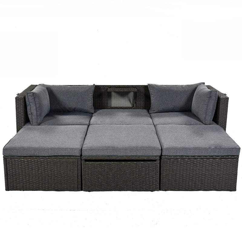 U Style Patio Rectangle Daybed With Canopy, Wicker Sectional Seating - Phoenix Fire Art Store