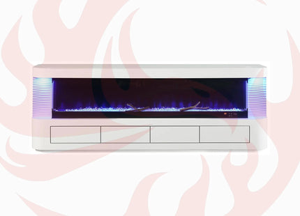 Nuvia 71-Inch Modern White Electric Fireplace TV Stand With 3-Level LED Brightness Setting [TV Stand Only] (SAK94120) - Phoenix Fire Art Store