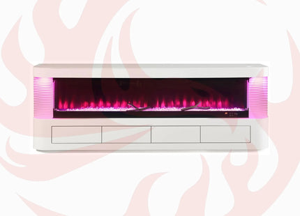 Nuvia 71-Inch Modern White Electric Fireplace TV Stand With 3-Level LED Brightness Setting [TV Stand Only] (SAK94120) - Phoenix Fire Art Store