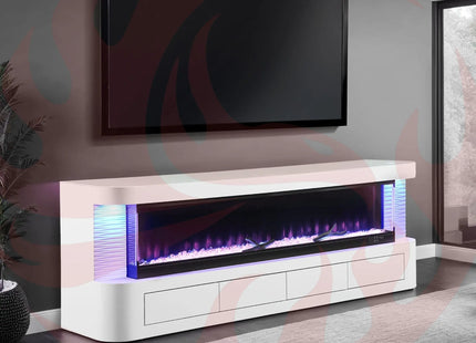 Nuvia 71-Inch Modern White Electric Fireplace TV Stand With 3-Level LED Brightness Setting [TV Stand Only] (SAK94120) - Phoenix Fire Art Store