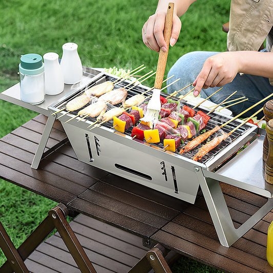 1 Set 3 In 1 Foldable Charcoal Grill Fire Pit Slow Cooker 2-3 People Portable Camping Grill Stainless Steel BBQ Grill