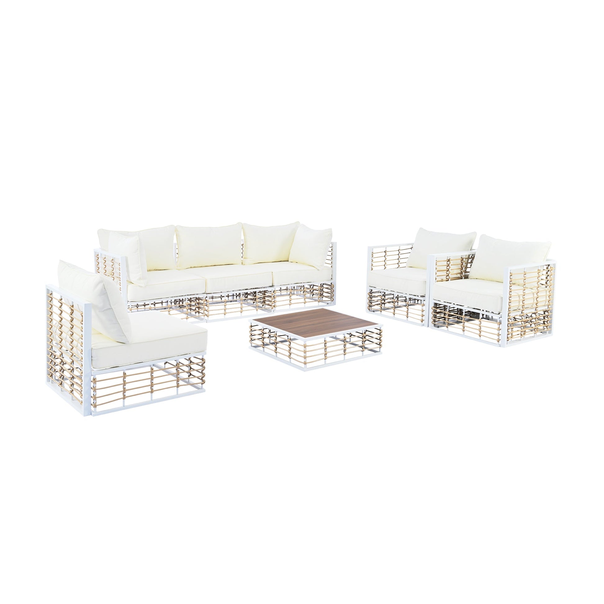 Modern Minimalist 7-Piece Metal Patio All-Weather Sectional Sofa Set - Phoenix Fire Art Store