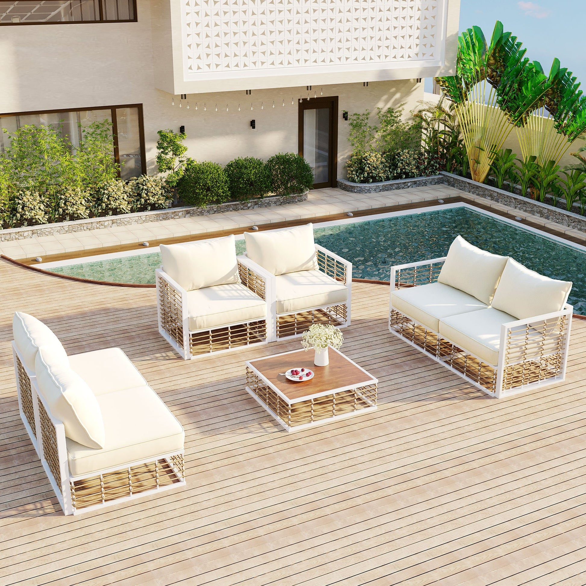 Modern Minimalist 7-Piece Metal Patio All-Weather Sectional Sofa Set - Phoenix Fire Art Store