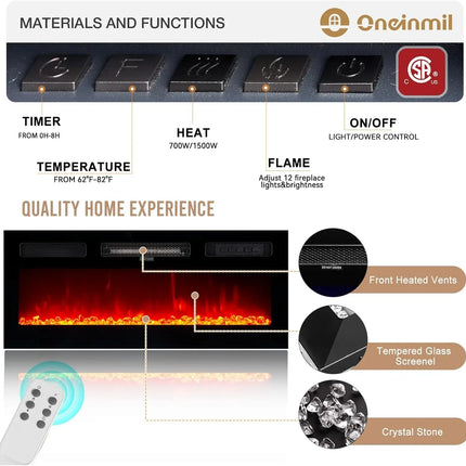 80" Modern Electric Fireplace TV Stand for TV's up to 90 Inch, with LED Lights & Cabinet, Luxury High Gloss Finish, Black - Phoenix Fire Art Store