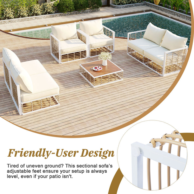 Modern Minimalist 7-Piece Metal Patio All-Weather Sectional Sofa Set - Phoenix Fire Art Store