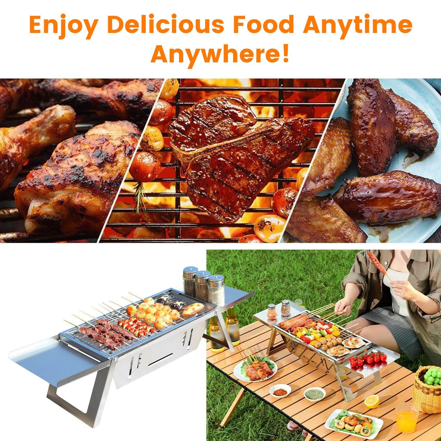1 Set 3 In 1 Foldable Charcoal Grill Fire Pit Slow Cooker 2-3 People Portable Camping Grill Stainless Steel BBQ Grill - Phoenix Fire Art Store