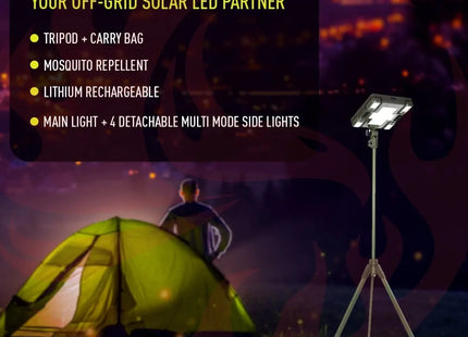 TRU De-LIGHT WHITENIGHT Multipurpose Solar / AC / DC - Garden, Camping Main Light + 3 Independent Detachable Multi Mode Side Lights / Tripod + Carrying Bag zoppinh
