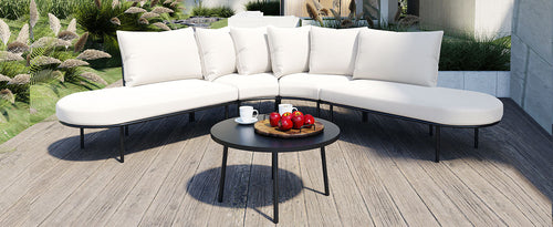 Patio Half-Moon Curved Outdoor Furniture Sofa Set with Coffee Table - Phoenix Fire Art Store
