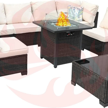 8 Piece Wicker Patio Furniture Set with Fire Pit-2