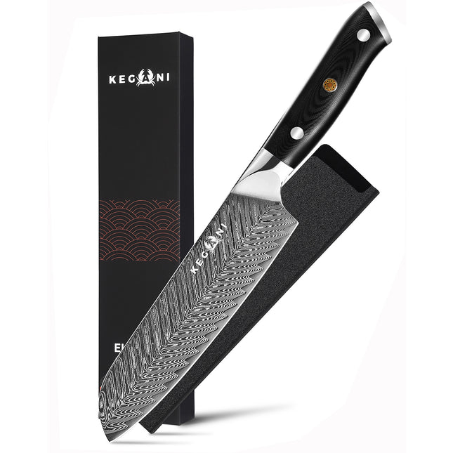 Kegani Santoku Knife 7 Inch Japanese Santoku Knife, 73 Layer AUS-10 Damascus, Full Tang G10 Handle with Case & Sheath - Phoenix Fire Art Store