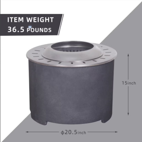 20.5 X 15 Dark Gray Concrete Texture Smokeless Fire Pit - Phoenix Fire Art Store