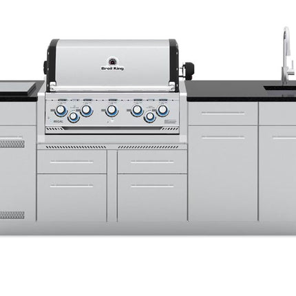 Broil King 8-Foot Outdoor Kitchen Island with Imperial S 590i 5-Burner Gas Grill, Rotisserie & Side Burner