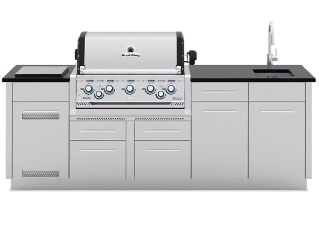 Broil King 8-Foot Outdoor Kitchen Island with Imperial S 590i 5-Burner Gas Grill, Rotisserie & Side Burner