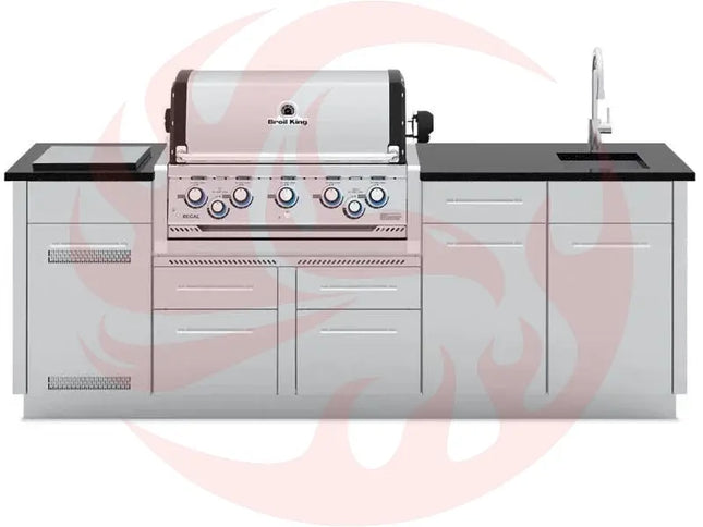 Broil King 8-Foot Outdoor Kitchen Island with Imperial S 590i 5-Burner Gas Grill, Rotisserie & Side Burner - Phoenix Fire Art Store