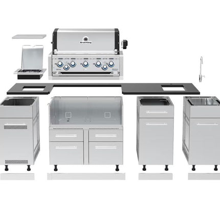 Broil King 8-Foot Outdoor Kitchen Island with Imperial S 590i 5-Burner Gas Grill, Rotisserie & Side Burner