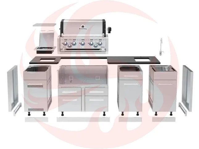 Broil King 8-Foot Outdoor Kitchen Island with Imperial S 590i 5-Burner Gas Grill, Rotisserie & Side Burner - Phoenix Fire Art Store