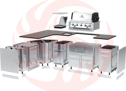 Broil King 70 x 111-Inch Outdoor Kitchen Island with Imperial S 590i 5-Burner Gas Grill, Rotisserie, Side Burner & Refrigerator - Phoenix Fire Art Store