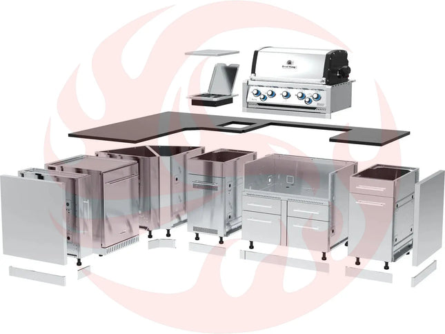 Broil King 70 x 111-Inch Outdoor Kitchen Island with Imperial S 590i 5-Burner Gas Grill, Rotisserie, Side Burner & Refrigerator - Phoenix Fire Art Store
