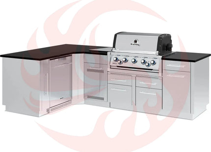 Broil King 70 x 111-Inch Outdoor Kitchen Island with Imperial S 590i 5-Burner Gas Grill, Rotisserie, Side Burner & Refrigerator - Phoenix Fire Art Store