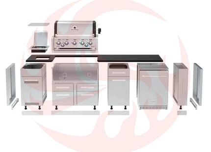 Broil King 9-Foot Outdoor Kitchen Island with Imperial S 590i 5-Burner Gas Grill, Rotisserie, Side Burner & Refrigerator - Phoenix Fire Art Store