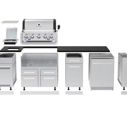 Broil King 9-Foot Outdoor Kitchen Island with Imperial S 590i 5-Burner Gas Grill, Rotisserie, Side Burner & Refrigerator