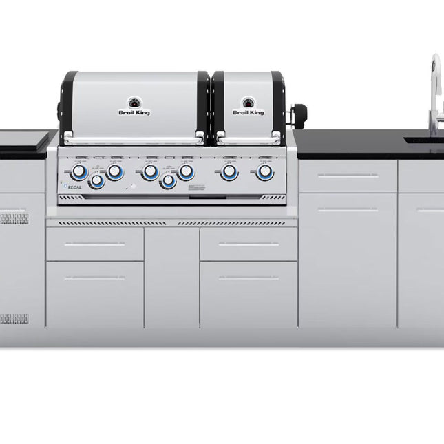 Broil King 8 1/2-Foot Outdoor Kitchen Island with Imperial S 690i 6-Burner Gas Grill, Rotisserie & Side Burner