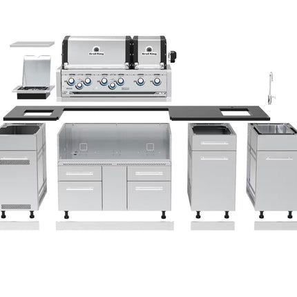Broil King 8 1/2-Foot Outdoor Kitchen Island with Imperial S 690i 6-Burner Gas Grill, Rotisserie & Side Burner
