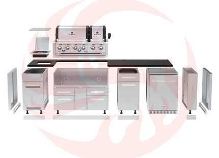 Broil King 9 3/4-Foot Outdoor Kitchen Island with Imperial S 690i 6-Burner Gas Grill, Rotisserie, Side Burner & Refrigerator - Phoenix Fire Art Store