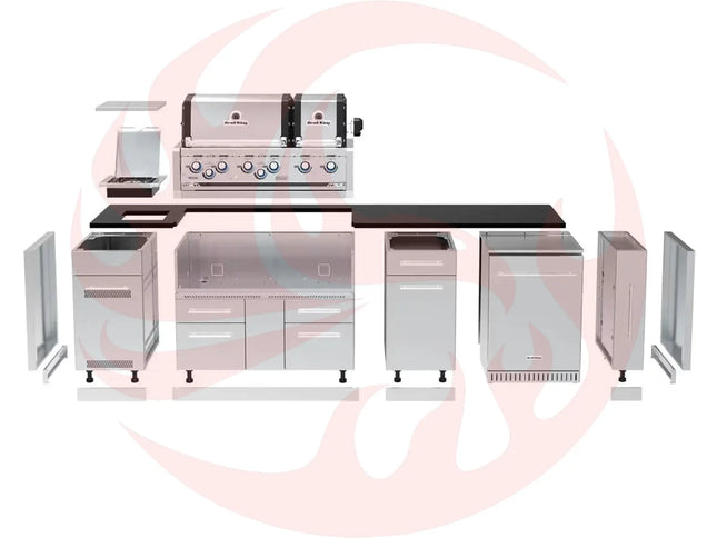 Broil King 9 3/4-Foot Outdoor Kitchen Island with Imperial S 690i 6-Burner Gas Grill, Rotisserie, Side Burner & Refrigerator - Phoenix Fire Art Store