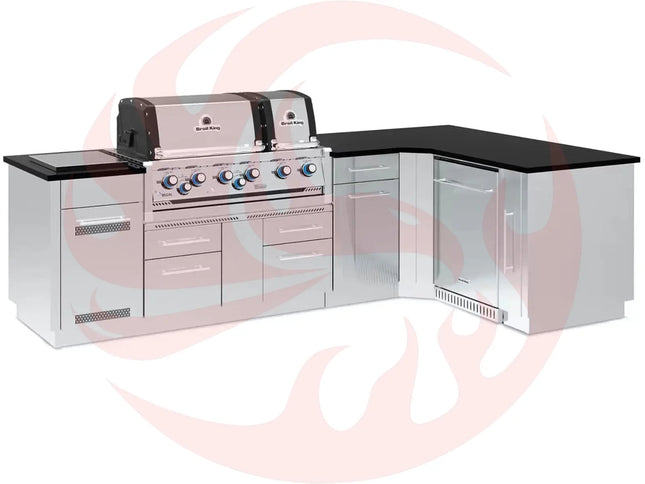 Broil King 118 x 70-Inch Outdoor Kitchen Island with Imperial S 690i 6-Burner Gas Grill, Rotisserie, Side Burner & Refrigerator - Phoenix Fire Art Store