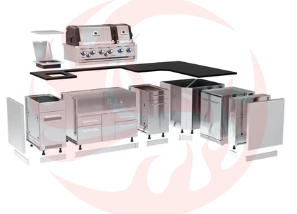 Broil King 118 x 70-Inch Outdoor Kitchen Island with Imperial S 690i 6-Burner Gas Grill, Rotisserie, Side Burner & Refrigerator - Phoenix Fire Art Store