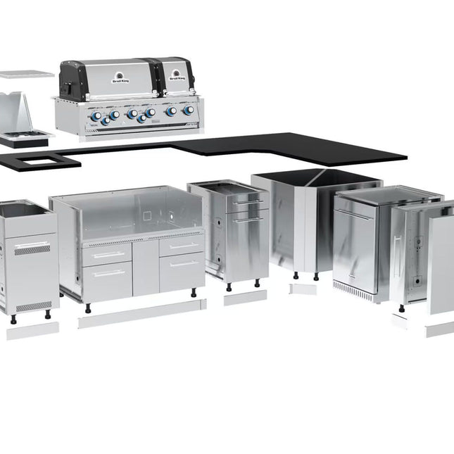 Broil King 118 x 70-Inch Outdoor Kitchen Island with Imperial S 690i 6-Burner Gas Grill, Rotisserie, Side Burner & Refrigerator