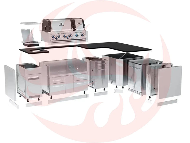 Broil King 118 x 70-Inch Outdoor Kitchen Island with Imperial S 690i 6-Burner Gas Grill, Rotisserie, Side Burner & Refrigerator - Phoenix Fire Art Store