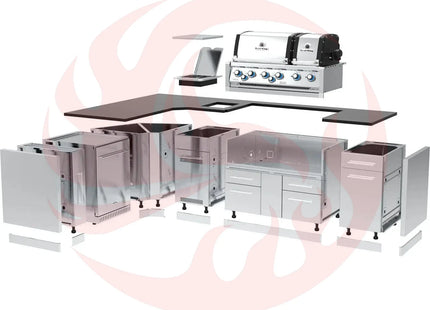Broil King 70 x 118-Inch Outdoor Kitchen Island with Imperial S 690i 6-Burner Gas Grill, Rotisserie, Side Burner & Refrigerator - Phoenix Fire Art Store